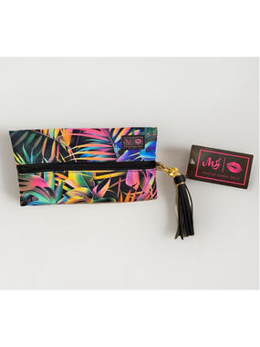 Makeup Junkie Mini Tropical Neon Palm Leaf Bag Wristlet Clutch Zip Pouch